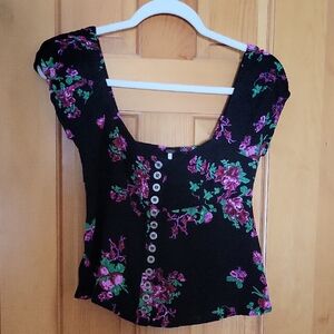 Free People Black Floral Blouse